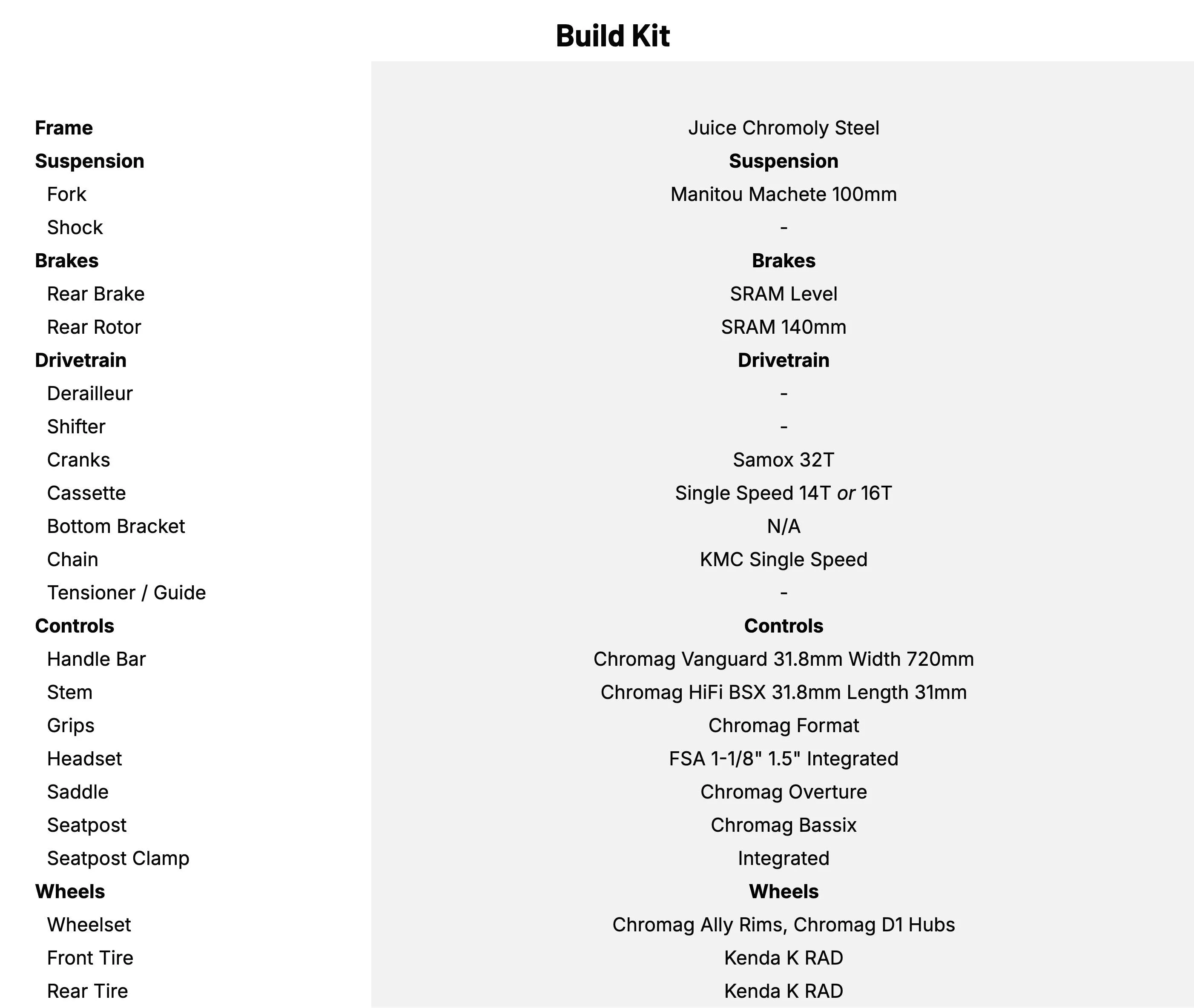 Chromag Juice Build Kit