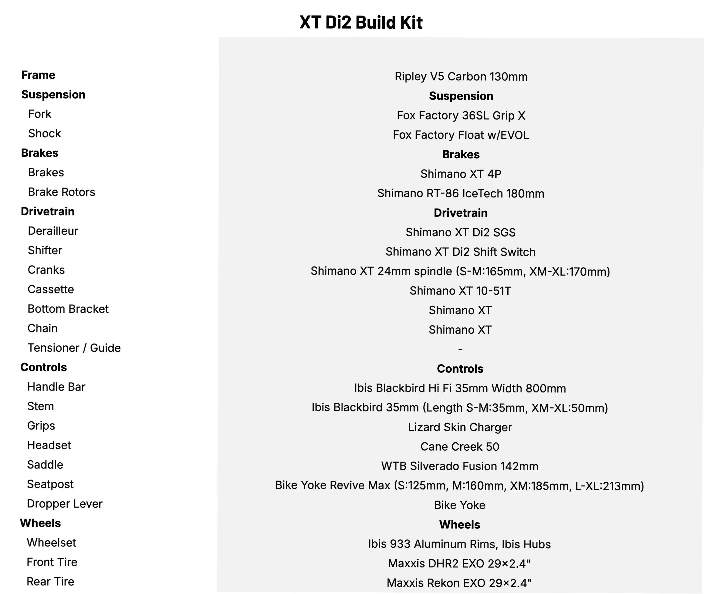 Ibis Ripley V5 XT Di2 Build Kit