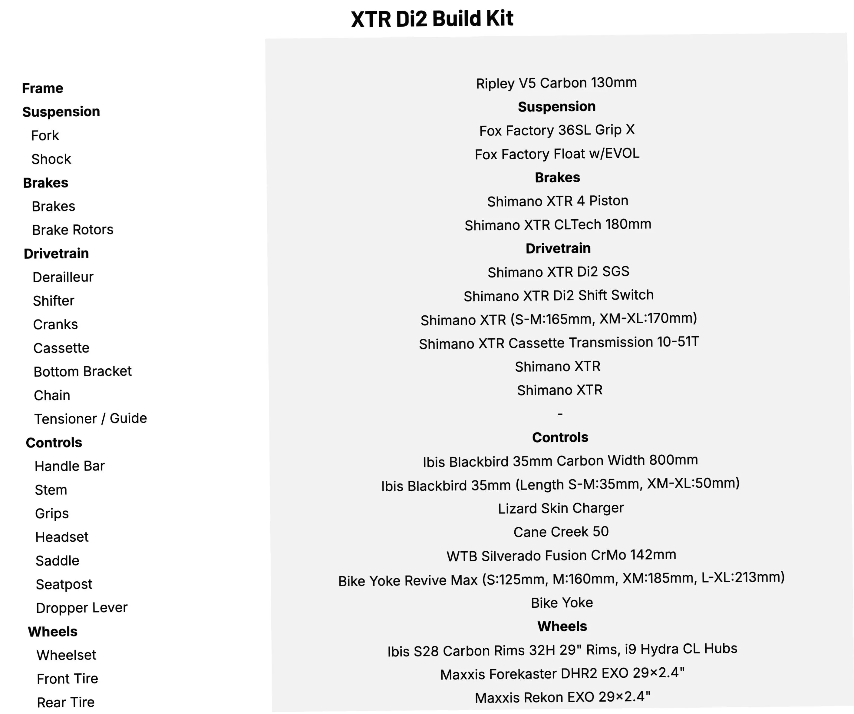 Ibis Ripley V5 XTR Di2 Build Kit