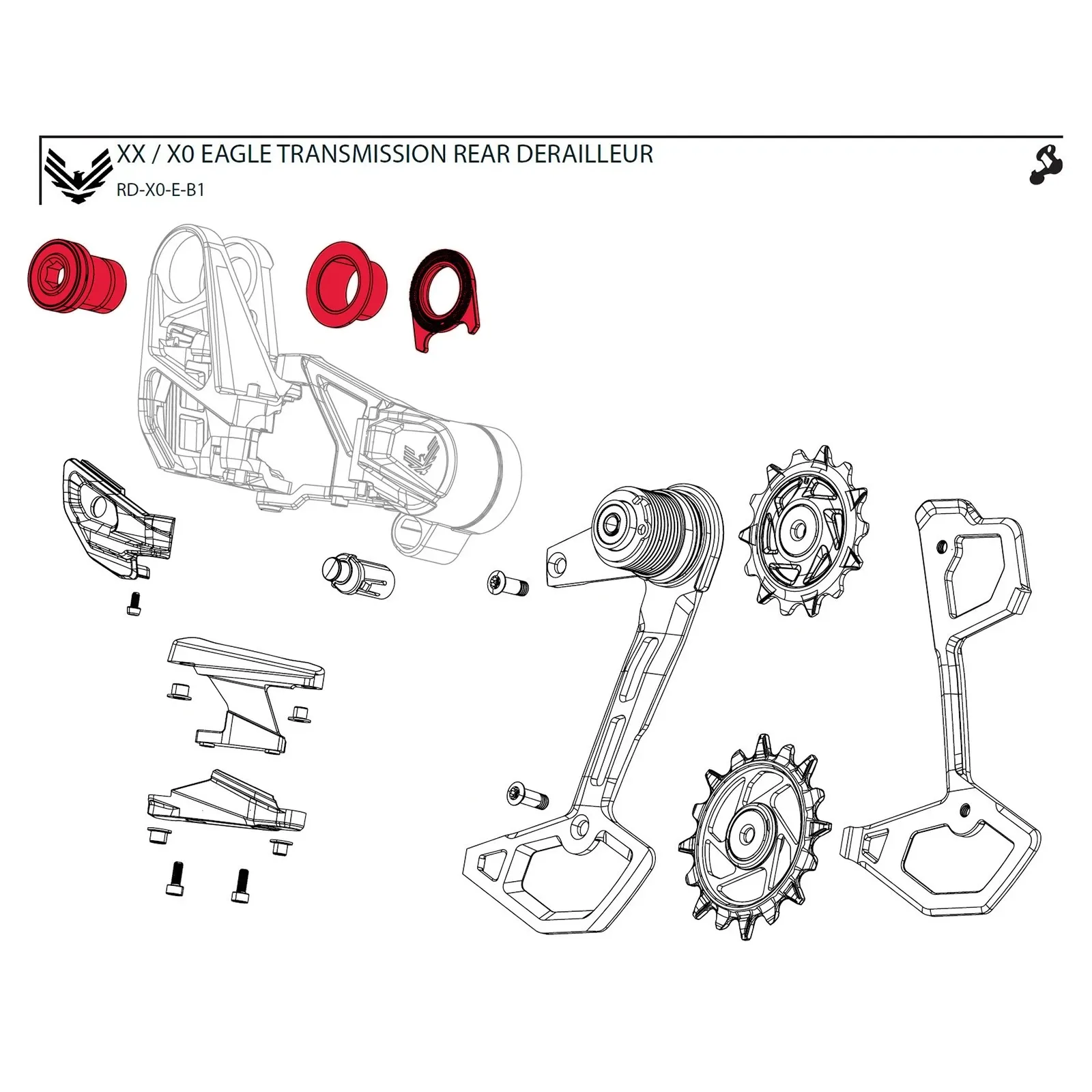SRAM X0 Eagle Transmission Rear Derailleur Full Mount Bolt Kit 2