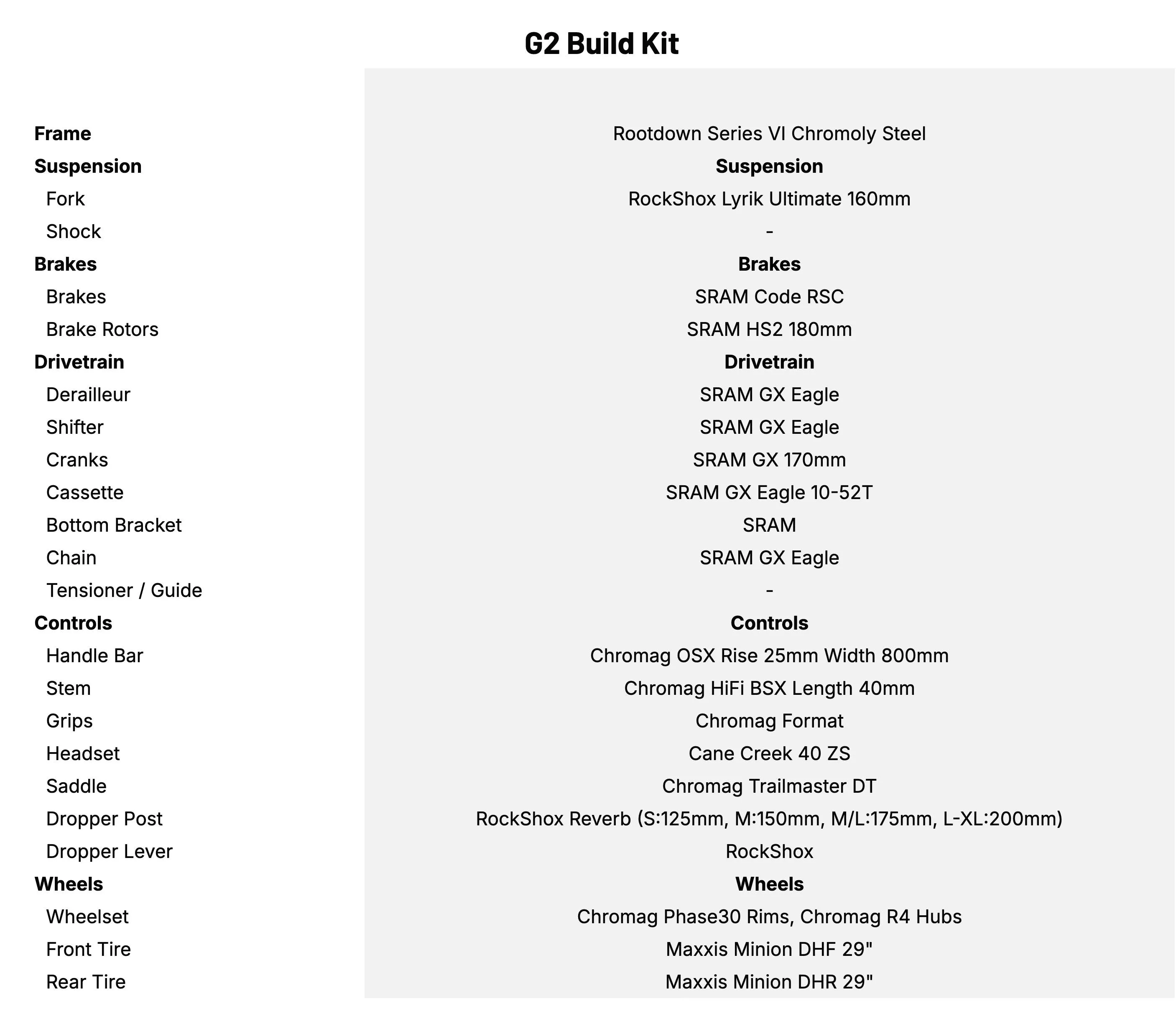 Chromag Rootdown V6 Complete G2 Build Kit
