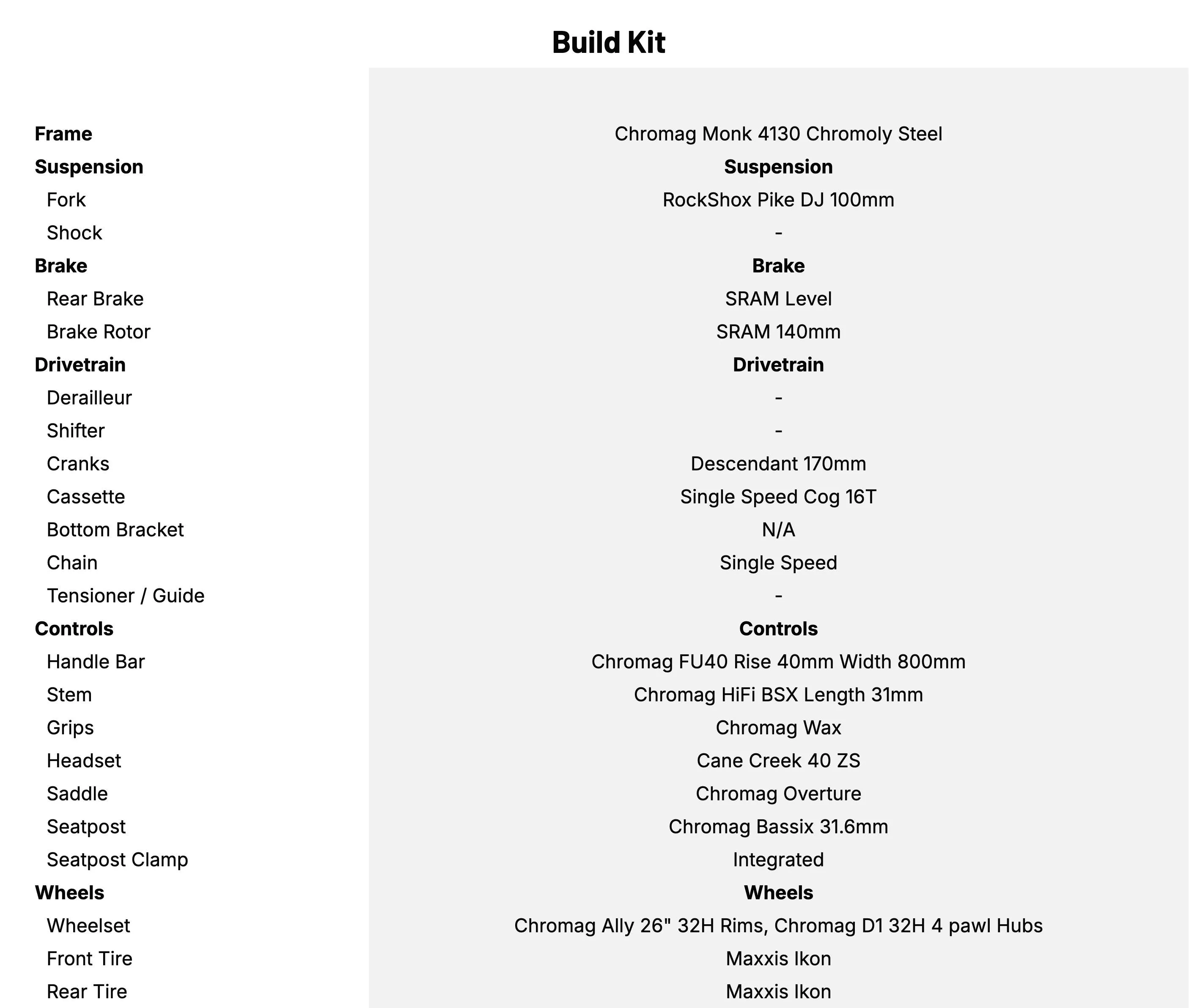Chromag Monk Complete Build Kit
