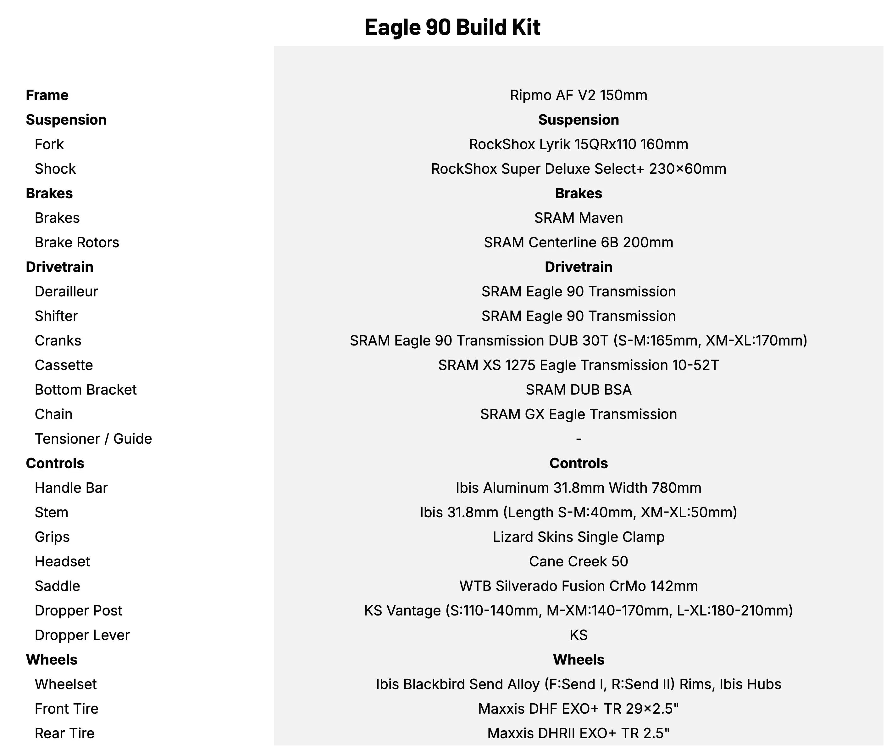 Ibis Ripley AF V2 Eagle 90 Build Kit