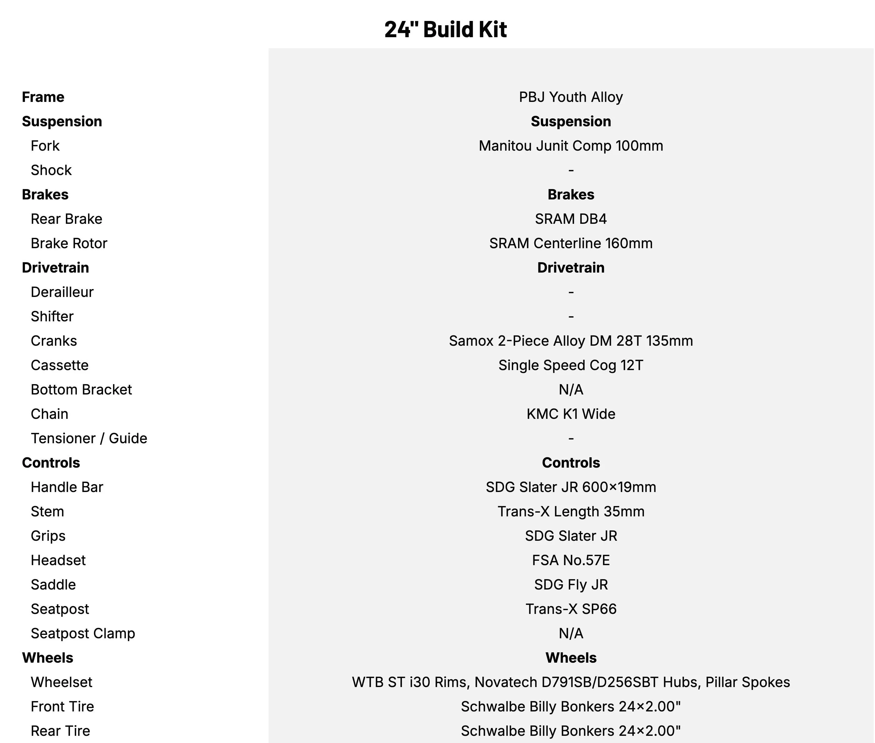 Transition PBJ 24" Build Kit