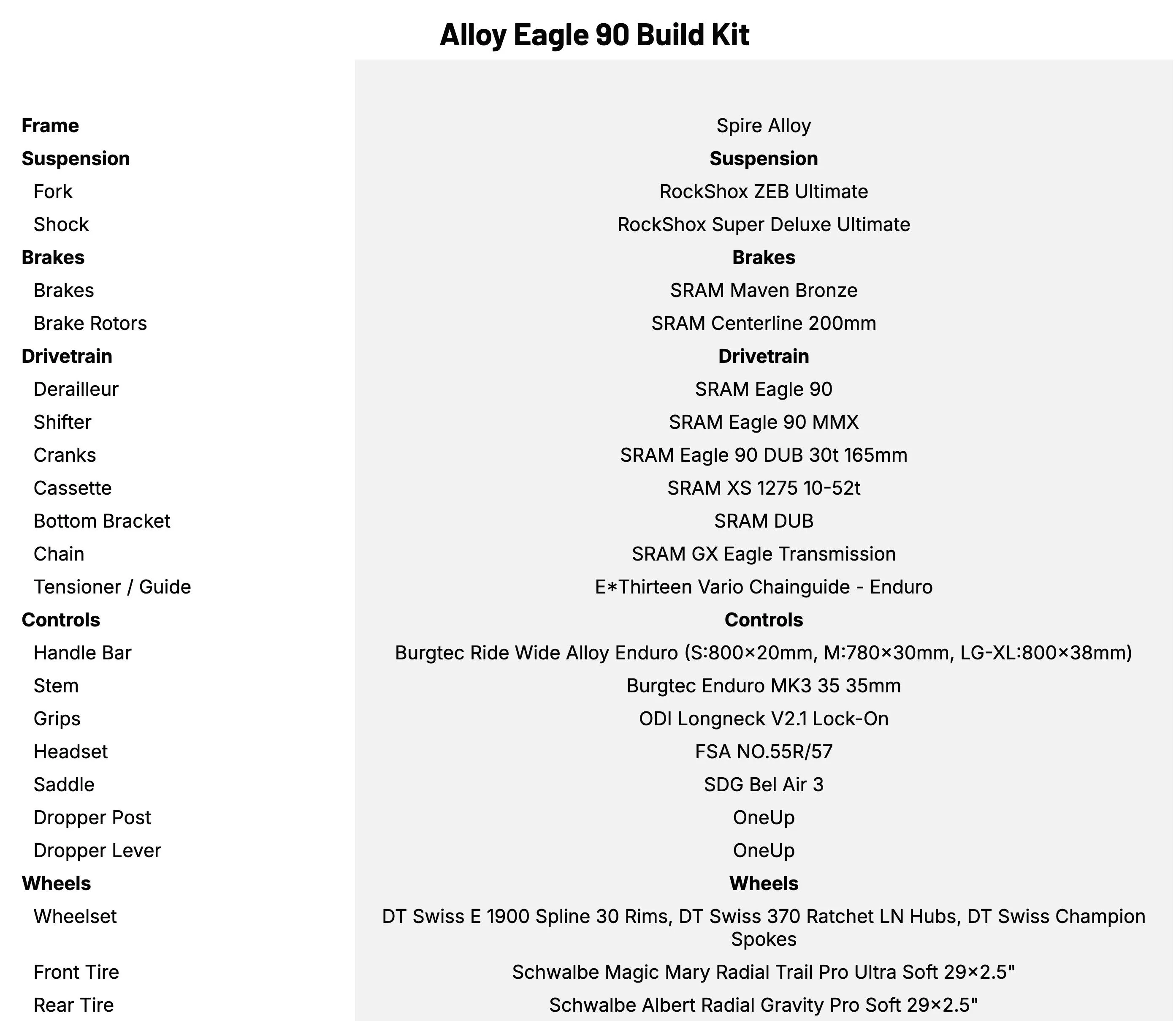 Transition Spire Alloy Eagle 90 Build Kit