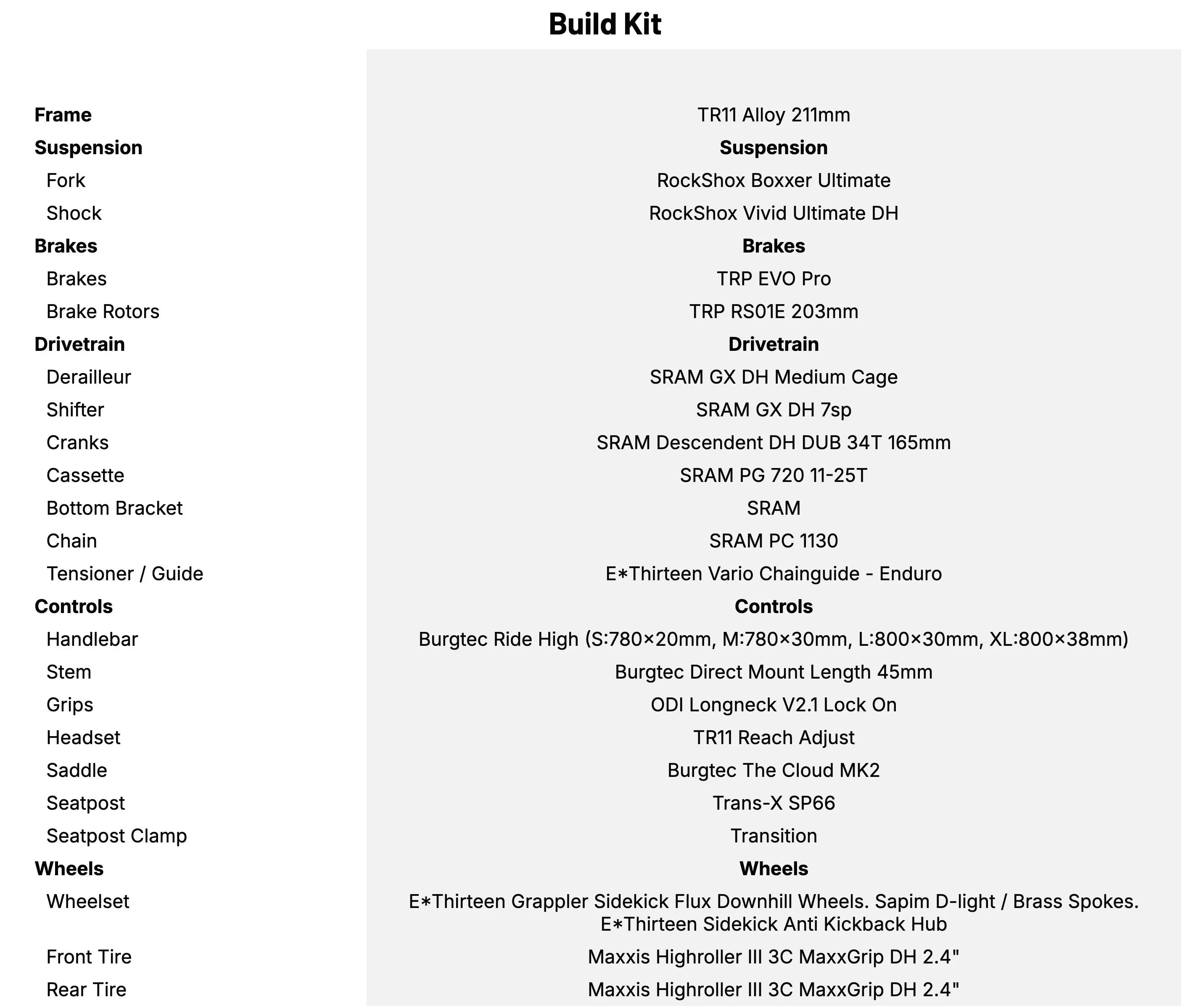 Transition TR11 2026 GX Build Kit