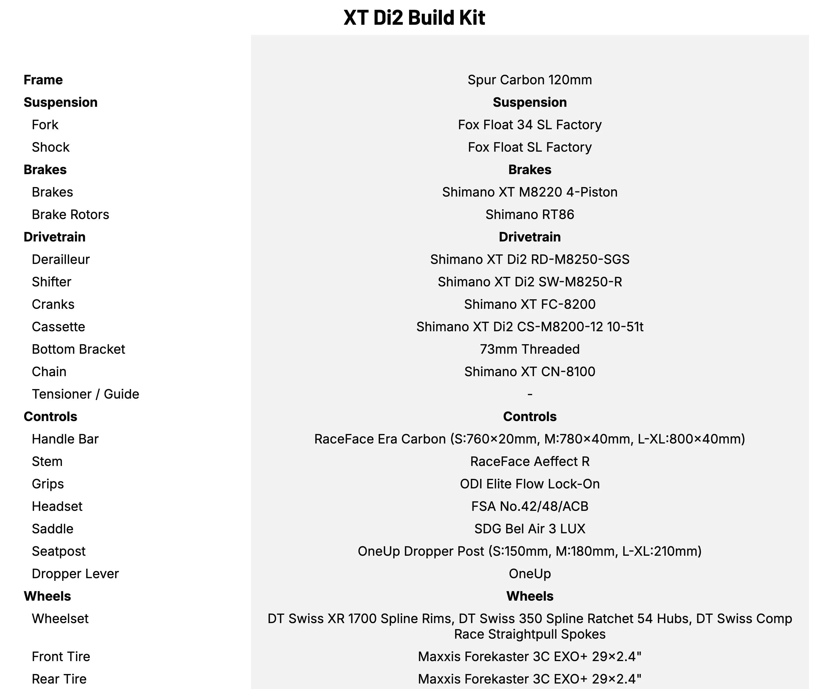 Transition Spur 2026_XT Di2 Build Kit