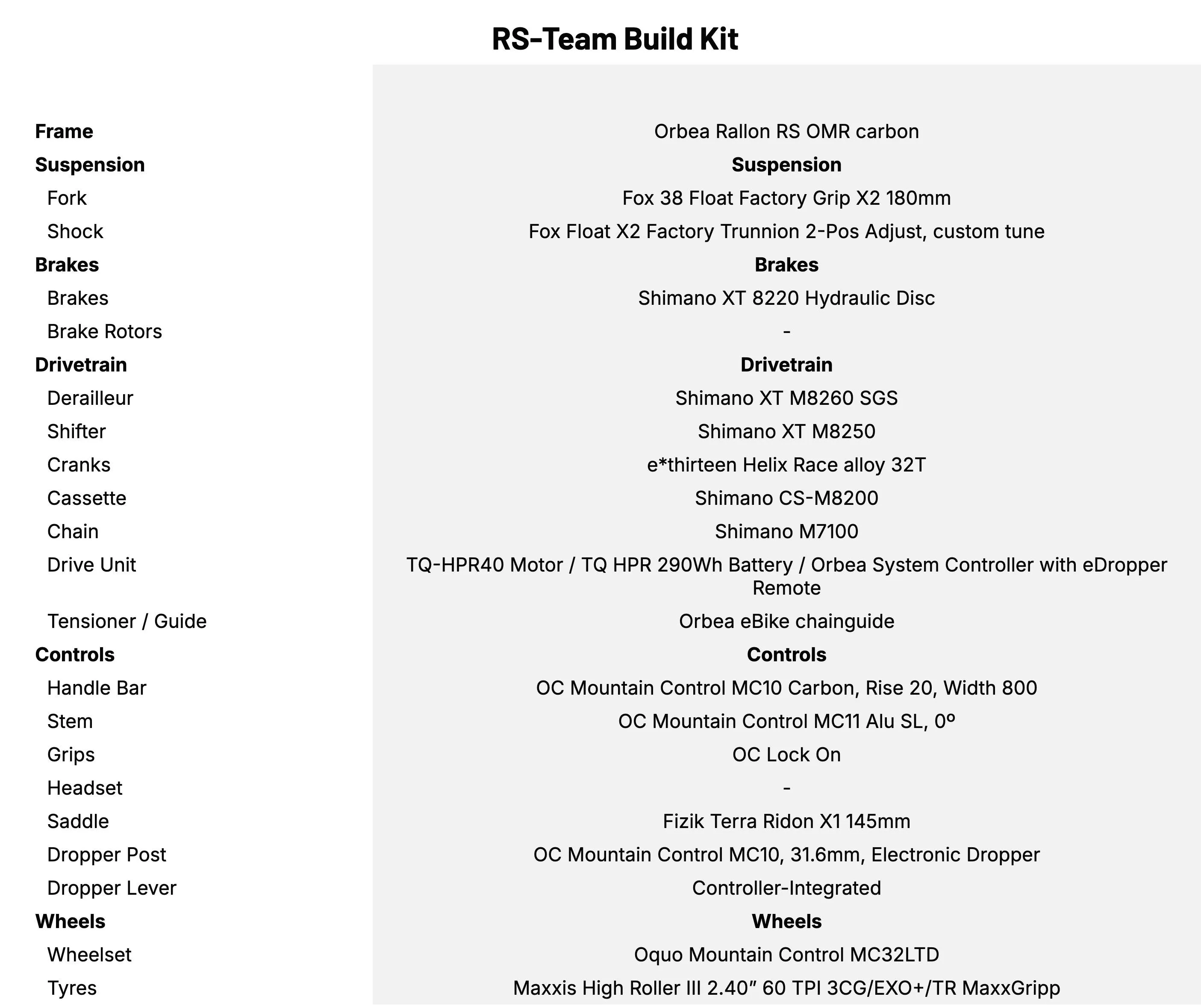 Orbea Rallon RS RS-Team Build Kit