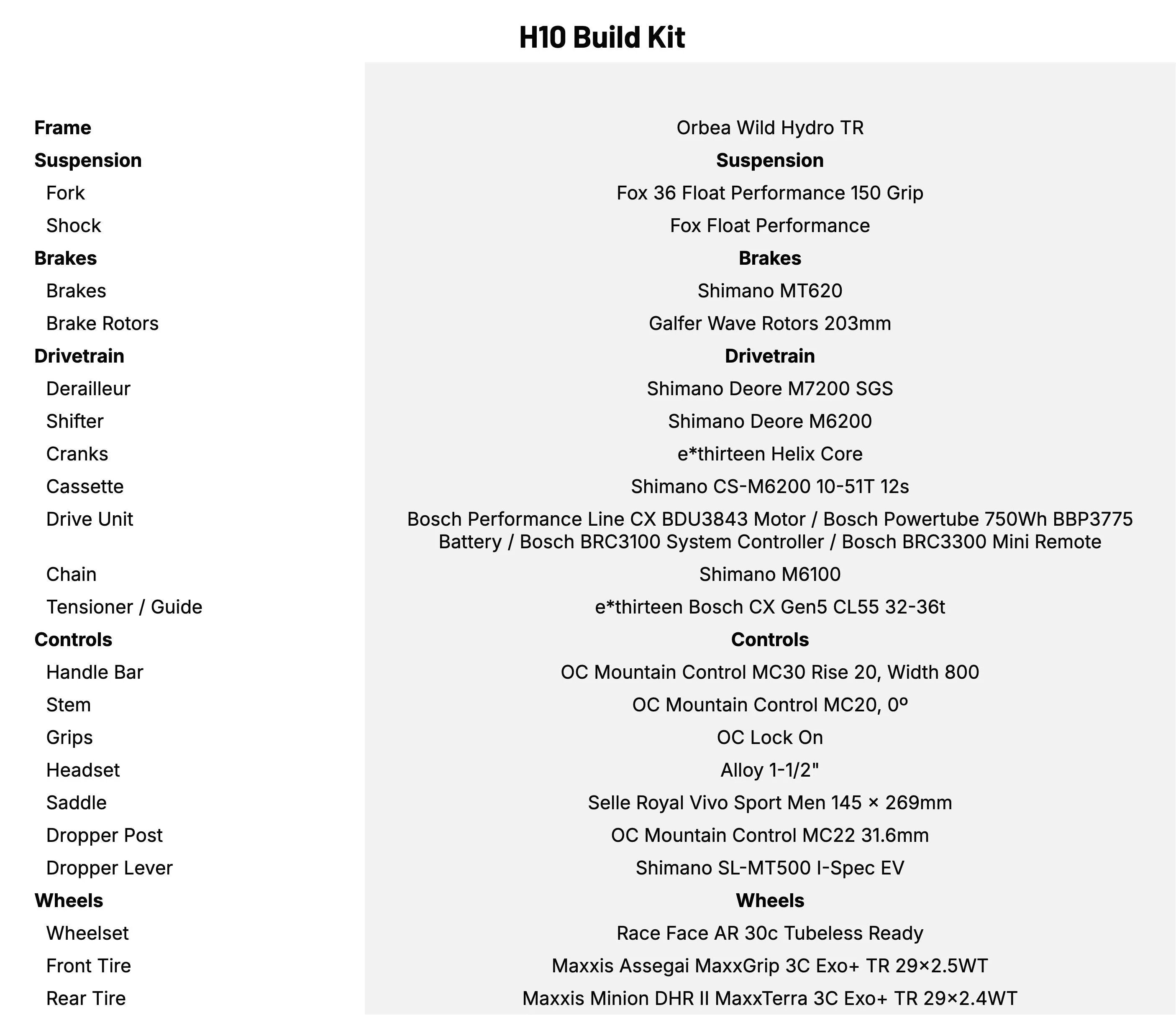 Orbea Wild TR Aluminium 2027 H10 Build Kit
